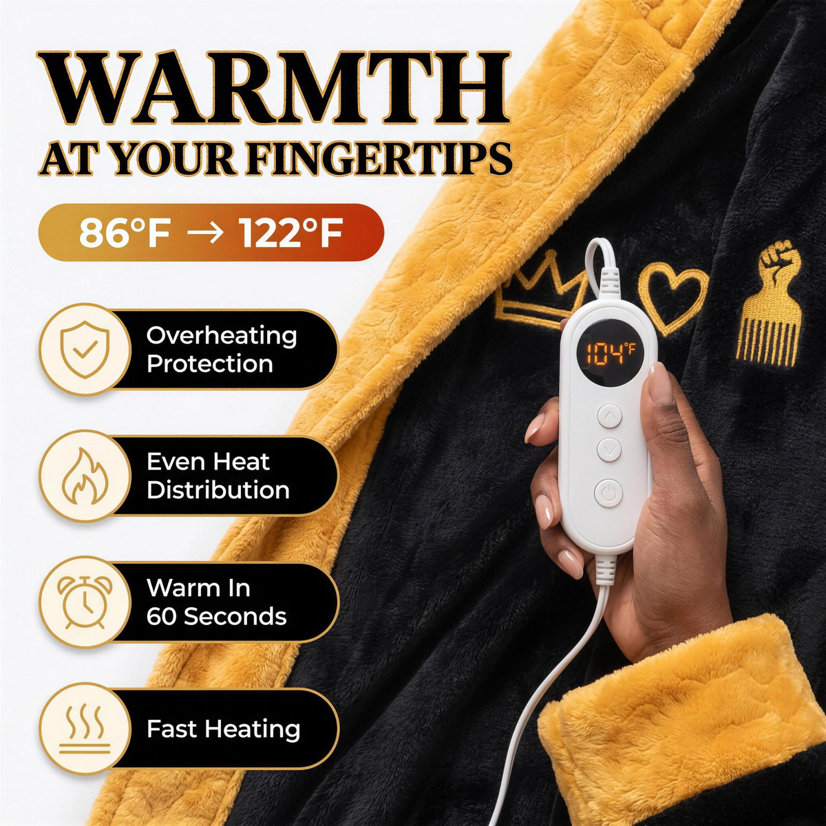 CrownCozy Heated Queen Robe warmth